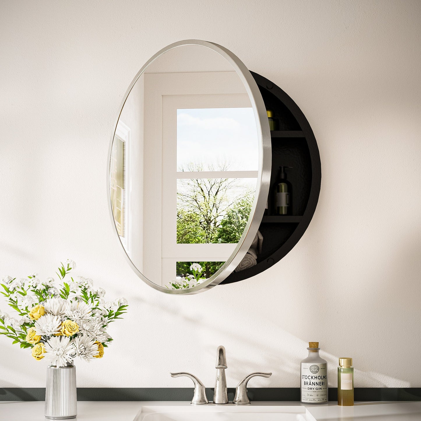 Round Medicine Cabinet with Mirror Cabinet for Bathroom