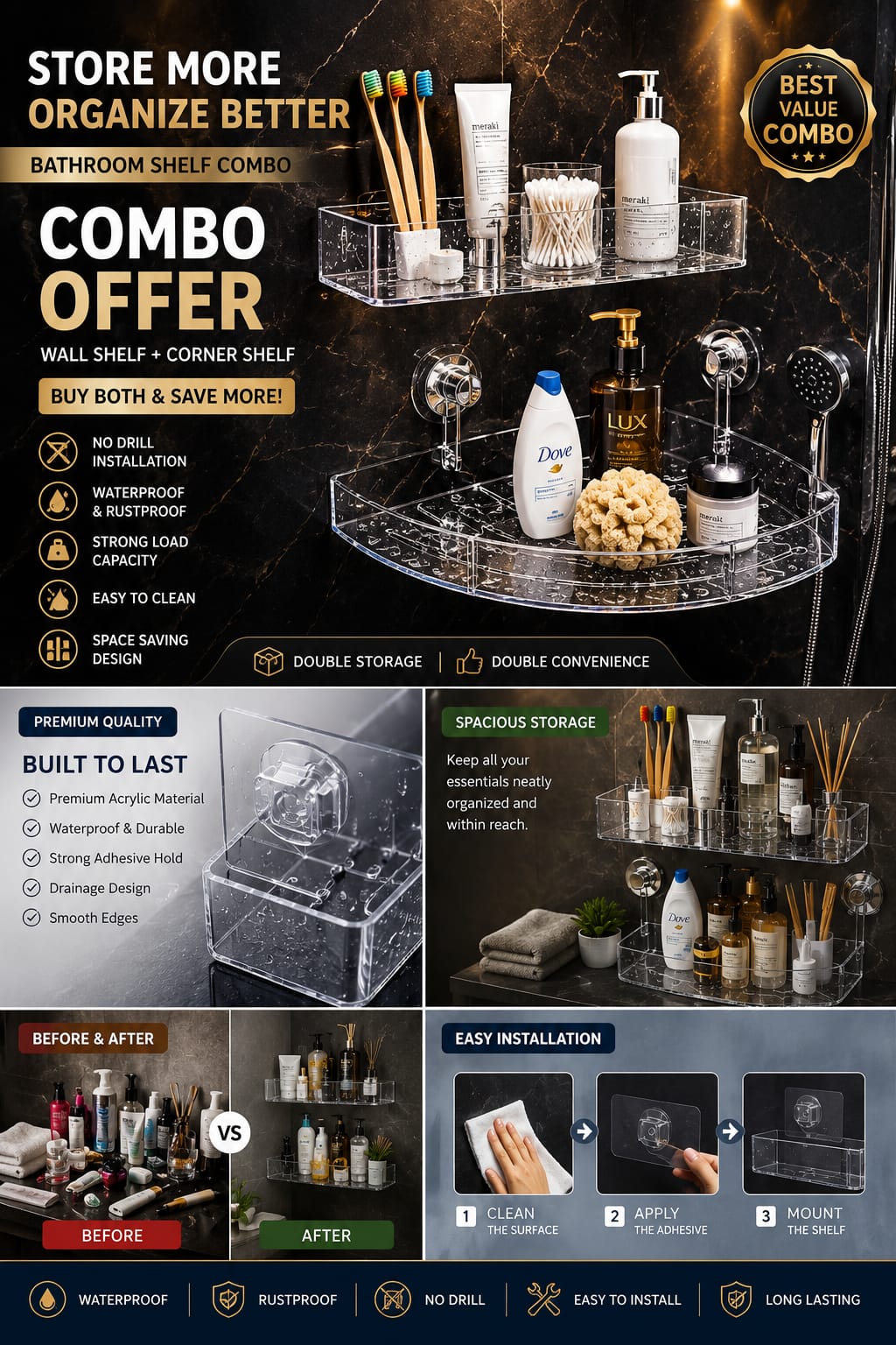 ACRYLIC BATHROOM SHELF