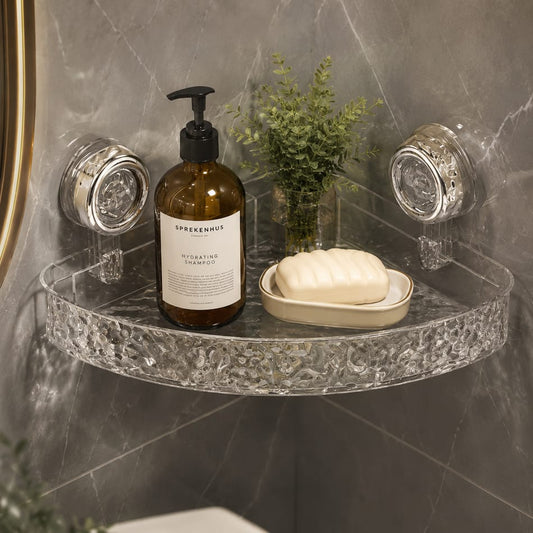 Acrylic Corner Suction Shelf – Drill-Free Bathroom Rack