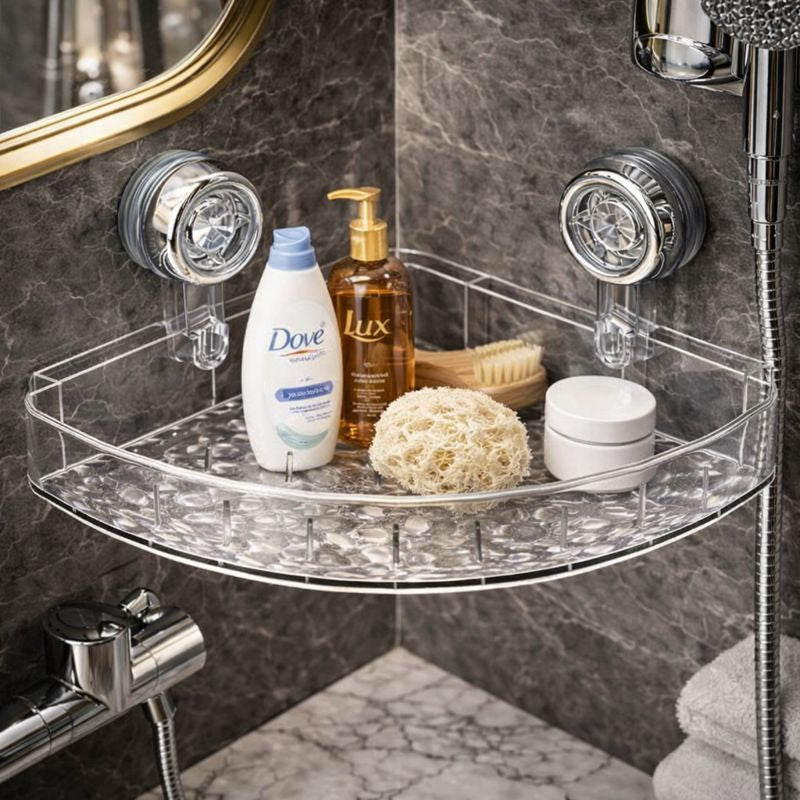 Acrylic Corner Suction Shelf – Drill-Free Bathroom Rack