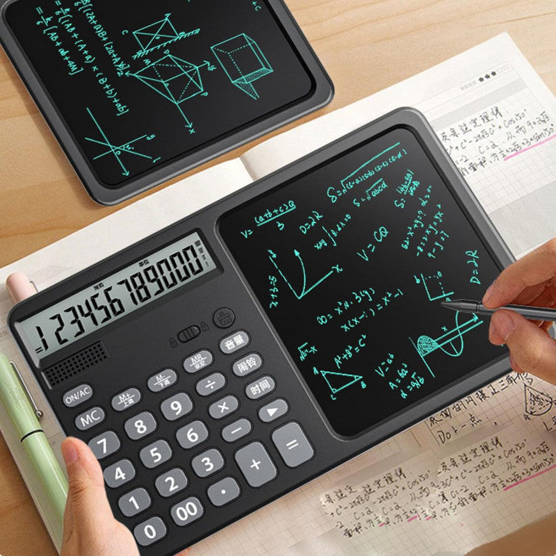 LCD Writing Tablet with Solar Calculator 2-in-1 - 12-Digit Portable Notepad Memo Office Student