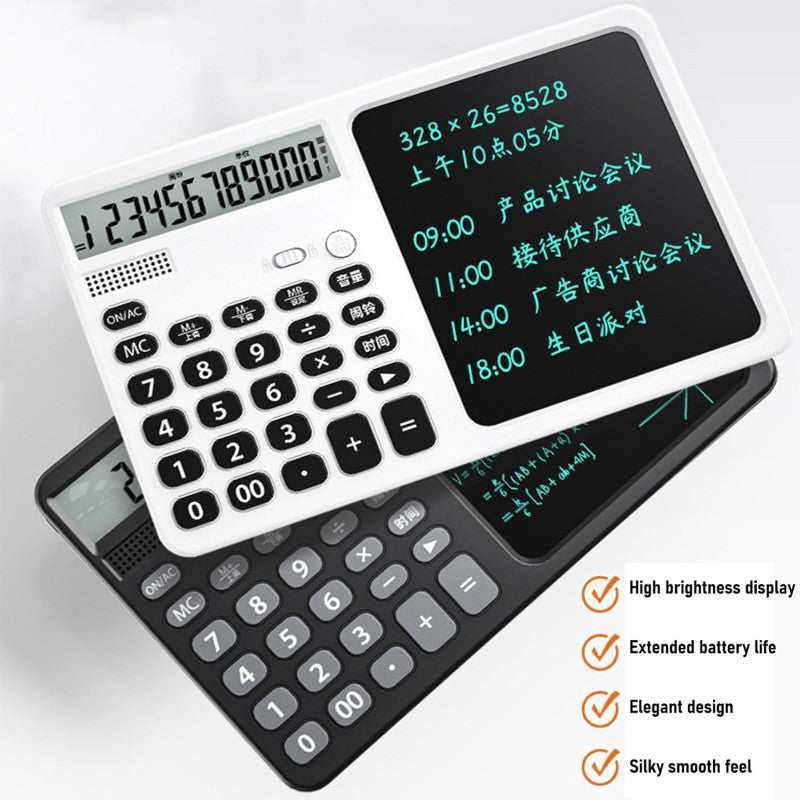 LCD Writing Tablet with Solar Calculator 2-in-1 - 12-Digit Portable Notepad Memo Office Student