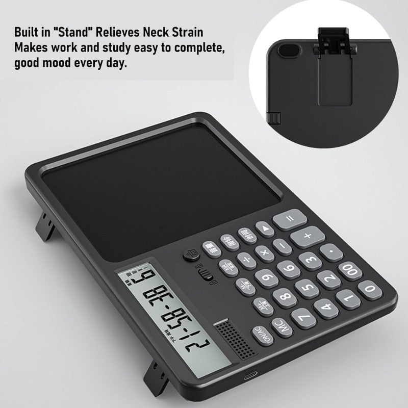 LCD Writing Tablet with Solar Calculator 2-in-1 - 12-Digit Portable Notepad Memo Office Student