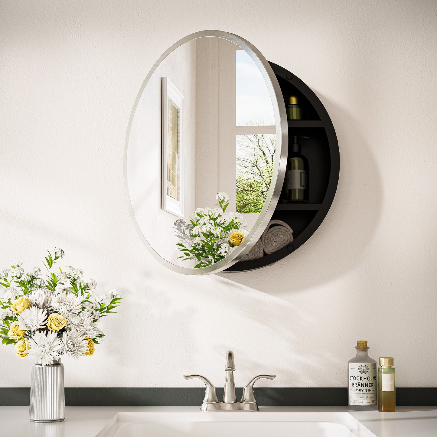 Round Medicine Cabinet with Mirror Cabinet for Bathroom
