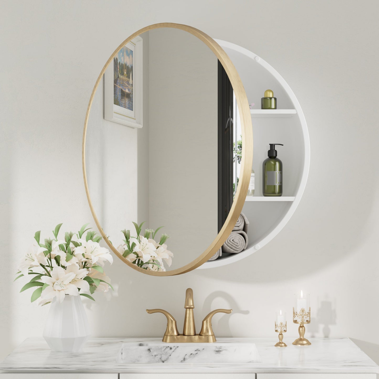 Round Medicine Cabinet with Mirror Cabinet for Bathroom