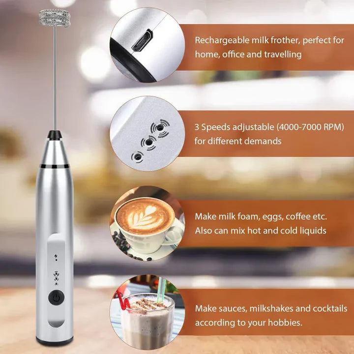 Rechargeable Coffee Frother | Coffee Beater with Turbo Speed - 1 Hour continuous working