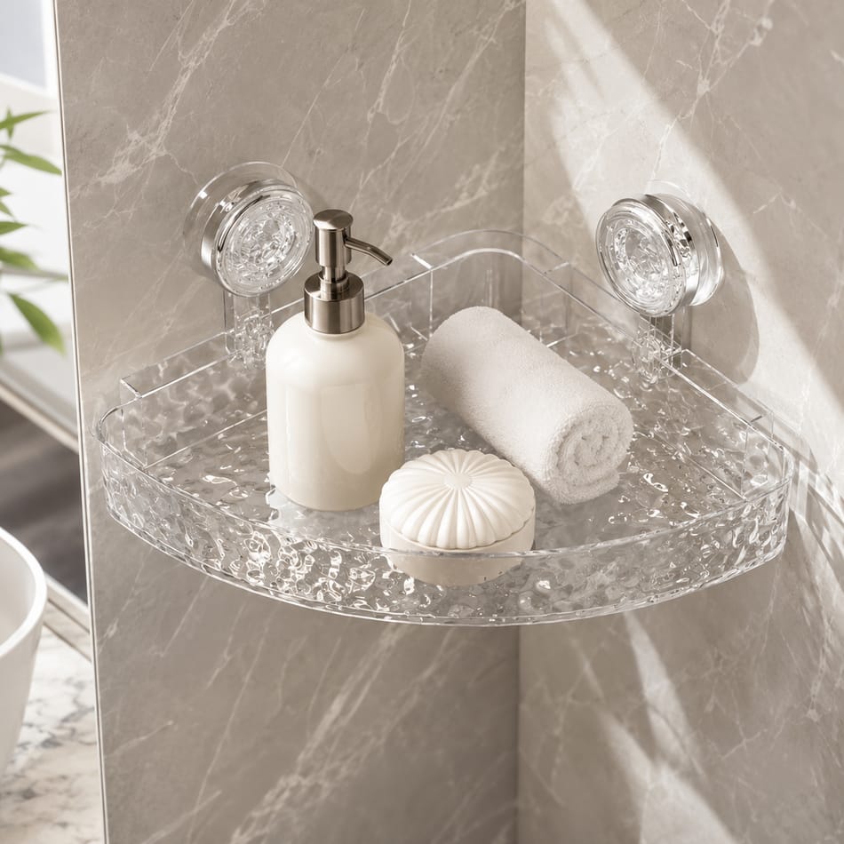Acrylic Corner Suction Shelf – Drill-Free Bathroom Rack